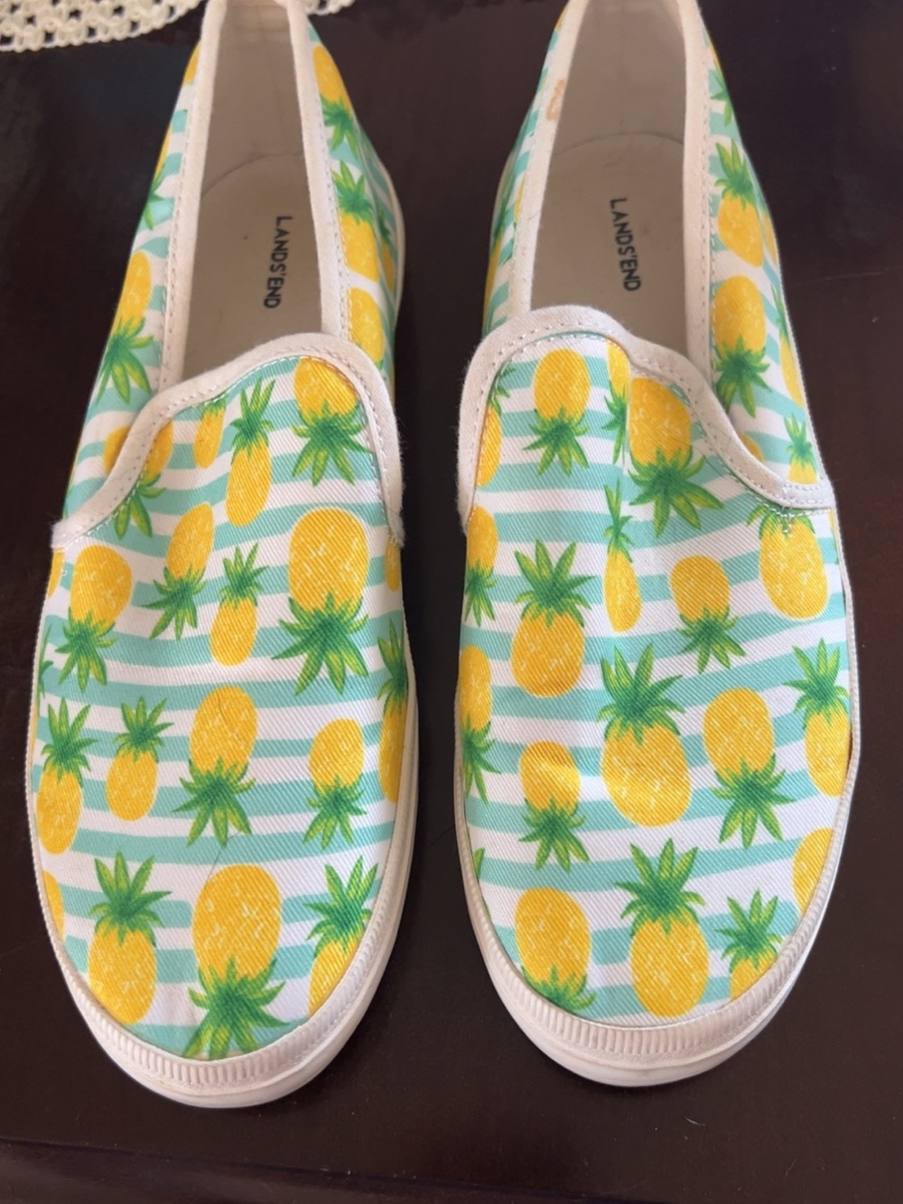 Lands' End Kids' Pineapple Print Slip-On Shoes in Yellow & Green sz 8